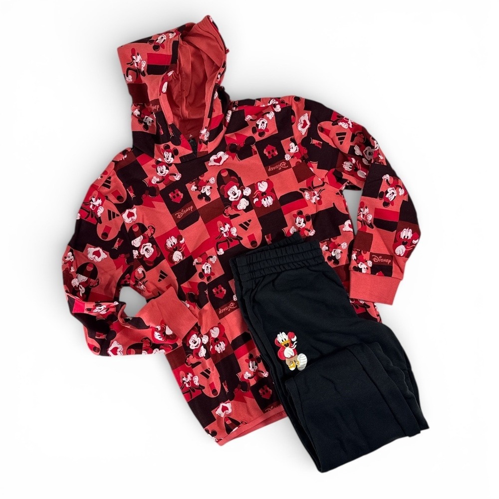 Adidas Disney Mickey Mouse Red All Over Print‎ Hoodie Jogger Set Kids Size S NWT